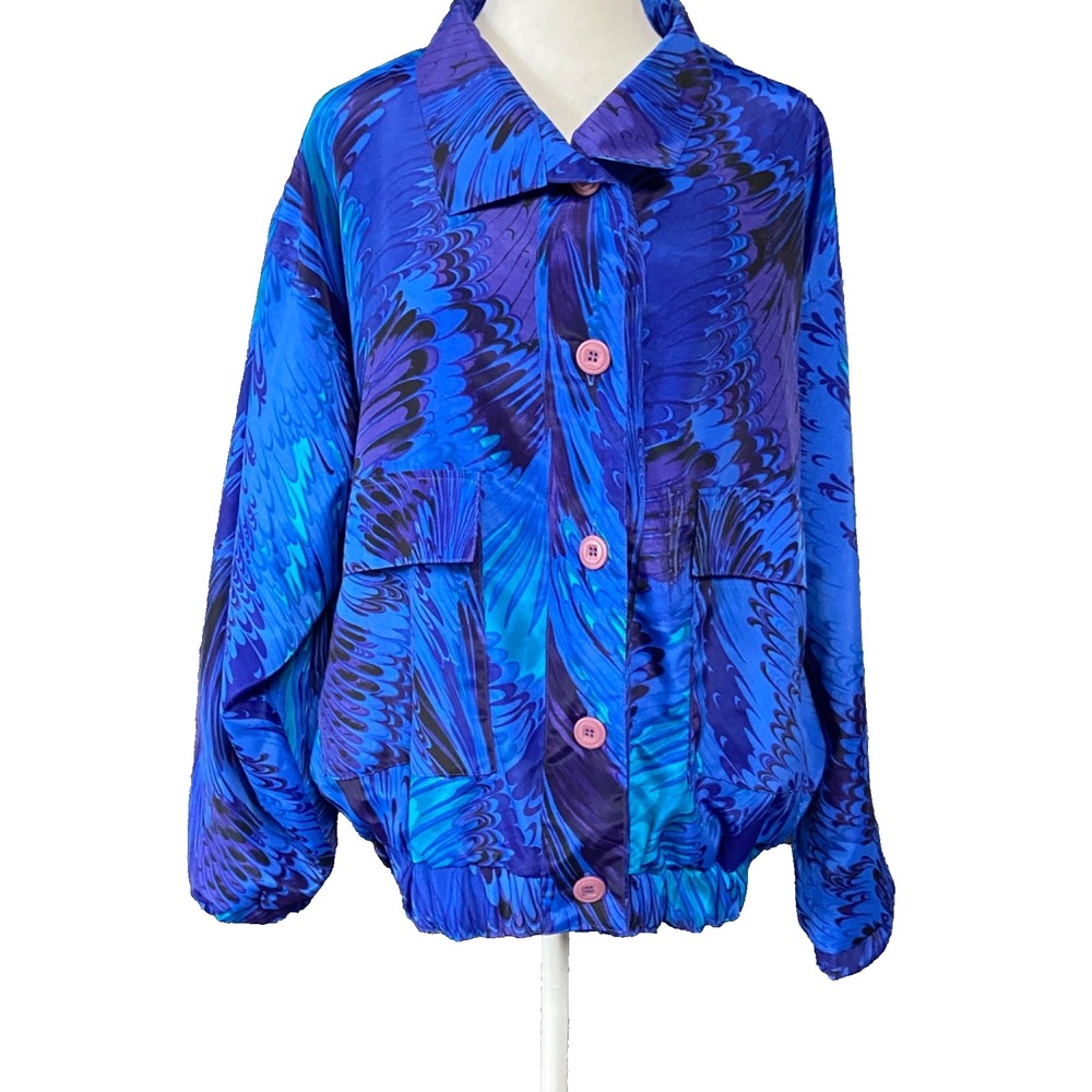 Vintage‎ Abstract Windbreaker Jacket Womens Large Bomber Retro 80s 90s Polyester